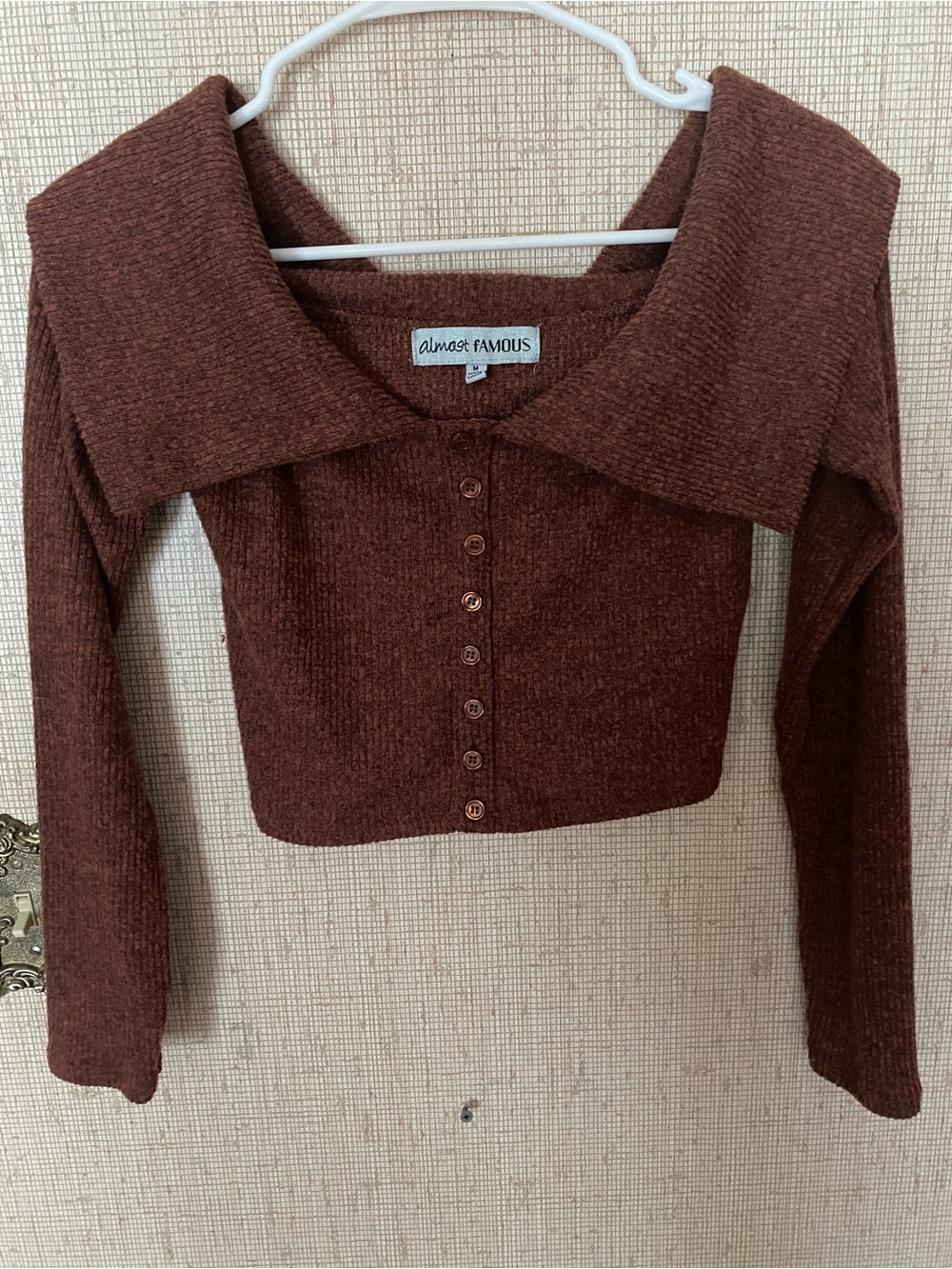 Almost Famous Ribbed Knit Button-Front Top in Rust Matching Set! - Picture 2 of 8